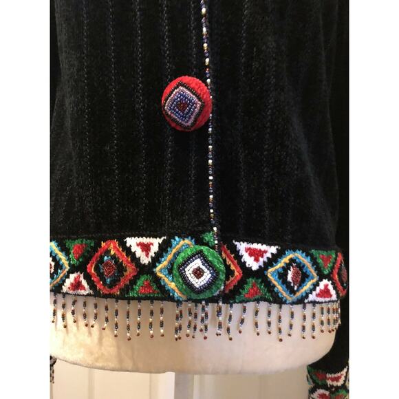 Berek Takako Sakon Beaded Chenille Cardigan Sweater M Boho Southwestern Tassel - Picture 11 of 16